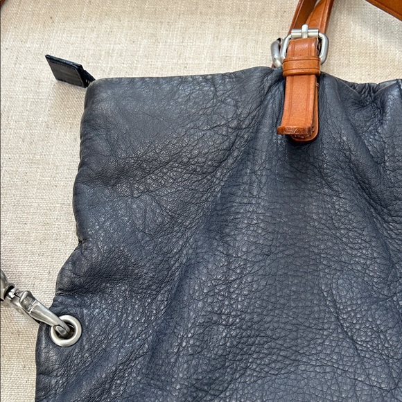 Christopher Kon Crossbody Bag Blue Leather Large Travel Tan Buckles - Picture 12 of 16